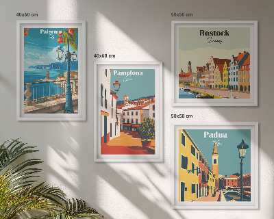 Set of 4 wall art pieces Retro city illustrations