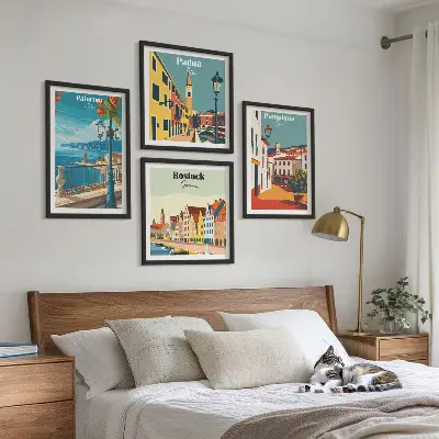 Retro city wall art prints set of 4 pieces