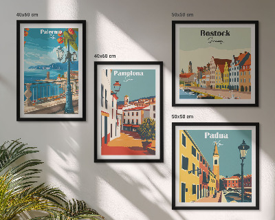 Set of 4 wall art pieces Retro city illustrations
