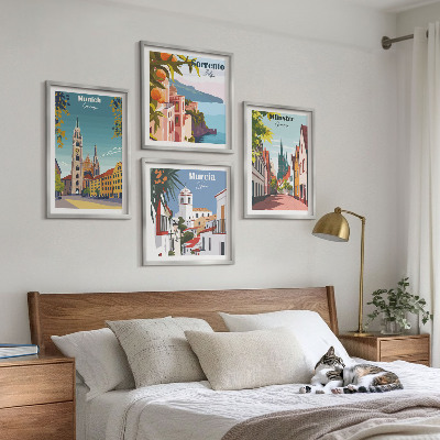 Multi-piece wall decor set European cities in color illustrations