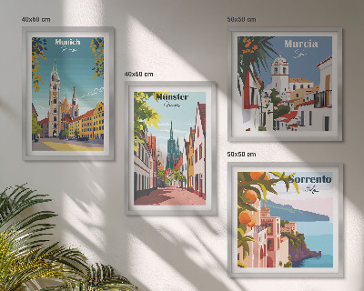 Multi-piece wall decor set European cities in color illustrations