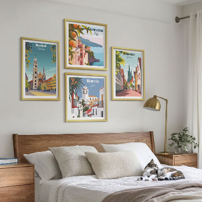 Multi-piece wall decor set European cities in color illustrations