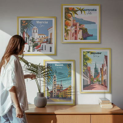Multi-piece wall decor set European cities in color illustrations