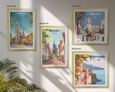Multi-piece wall decor set European cities in color illustrations