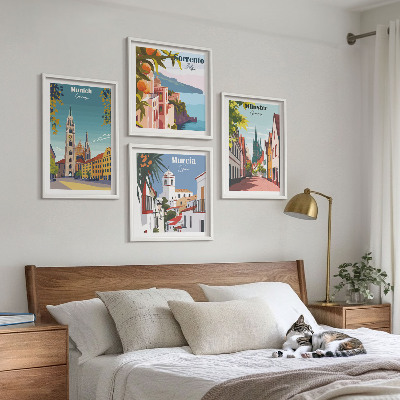 Multi-piece wall decor set European cities in color illustrations