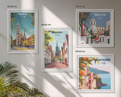Multi-piece wall decor set European cities in color illustrations