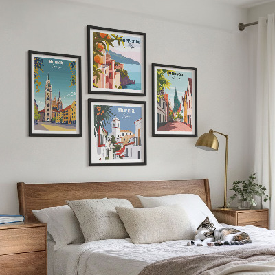 Multi-piece wall decor set European cities in color illustrations
