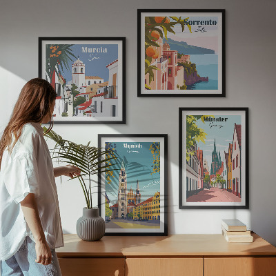 Multi-piece wall decor set European cities in color illustrations