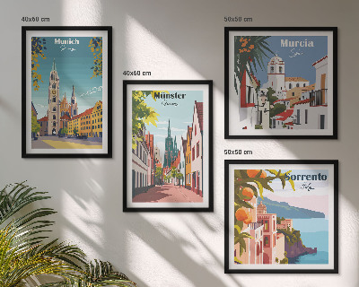 Multi-piece wall decor set European cities in color illustrations