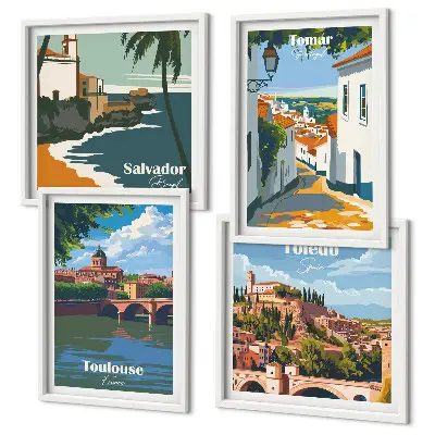 Multi-piece wall decor set with retro city graphics