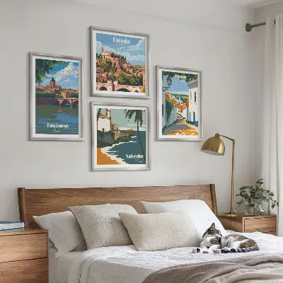 Multi-piece wall decor set with retro city graphics