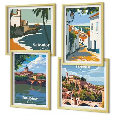 Multi-piece wall decor set with retro city graphics