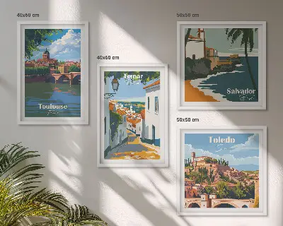 Multi-piece wall decor set with retro city graphics