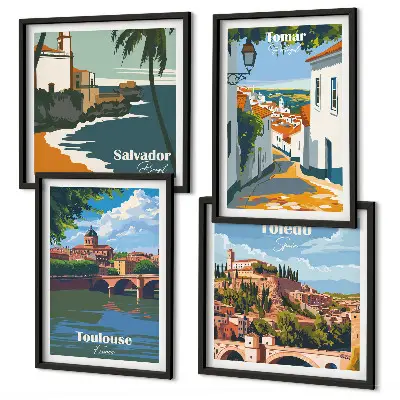 Multi-piece wall decor set with retro city graphics