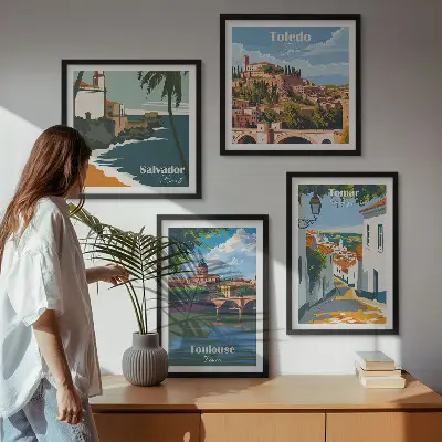 Multi-piece wall decor set with retro city graphics