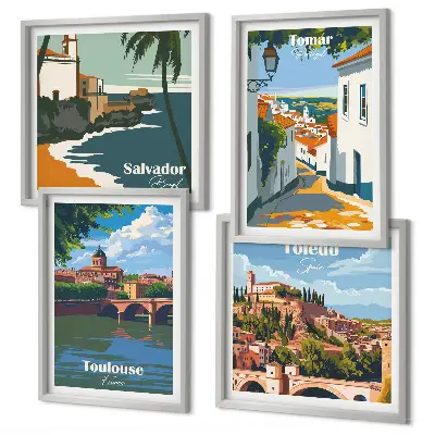 Multi-piece wall decor set with retro city graphics