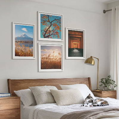 Set of 4 wall art pieces Japanese nature landscapes