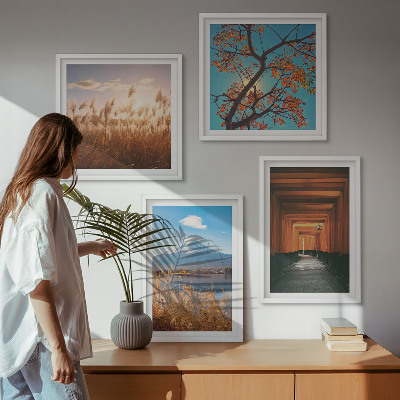 Set of 4 wall art pieces Japanese nature landscapes