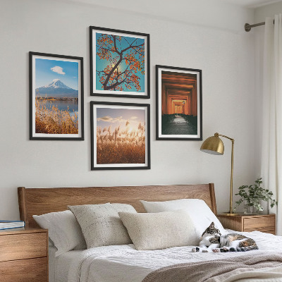 Set of 4 wall art pieces Japanese nature landscapes