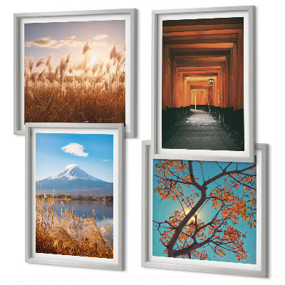 Set of 4 wall art pieces Japanese nature landscapes