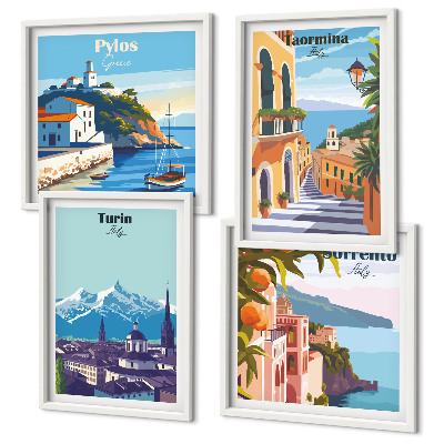 Multi-piece wall decor set Colorful illustrations of retro cities