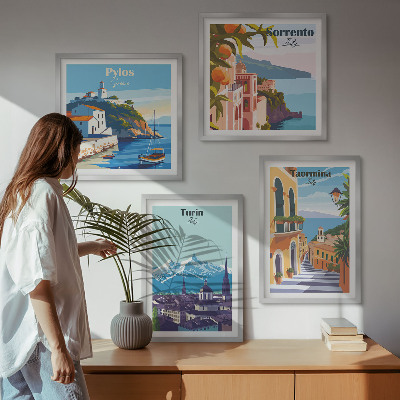 Multi-piece wall decor set Colorful illustrations of retro cities