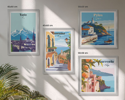 Multi-piece wall decor set Colorful illustrations of retro cities
