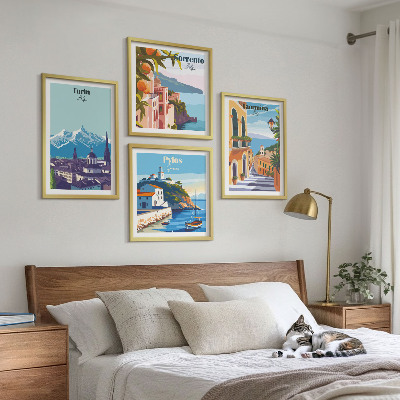 Multi-piece wall decor set Colorful illustrations of retro cities
