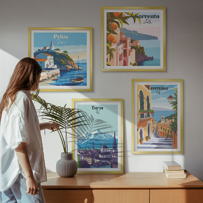 Multi-piece wall decor set Colorful illustrations of retro cities