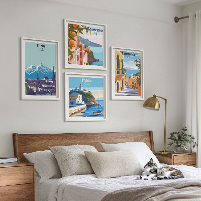 Multi-piece wall decor set Colorful illustrations of retro cities