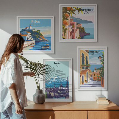 Multi-piece wall decor set Colorful illustrations of retro cities