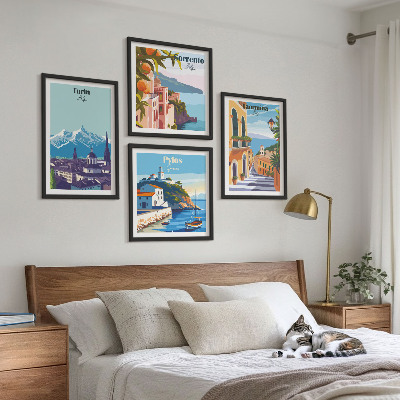 Multi-piece wall decor set Colorful illustrations of retro cities