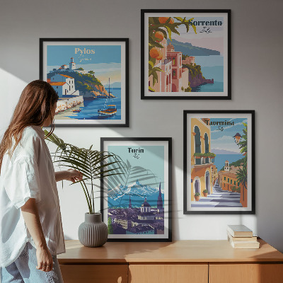 Multi-piece wall decor set Colorful illustrations of retro cities