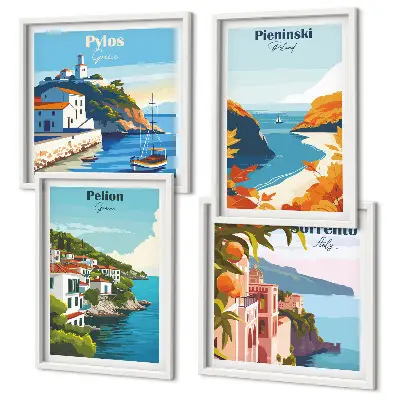 Retro landscape wall art set in a picturesque style