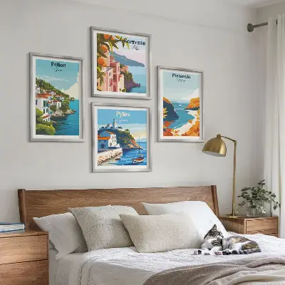 Retro landscape wall art set in a picturesque style