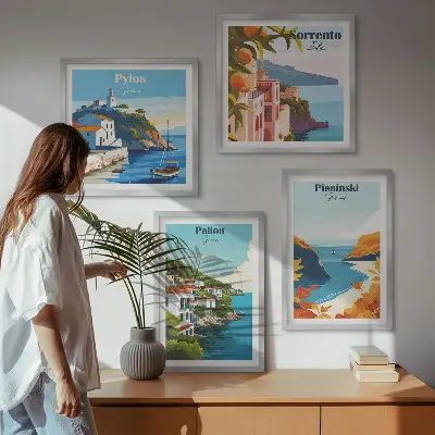Retro landscape wall art set in a picturesque style