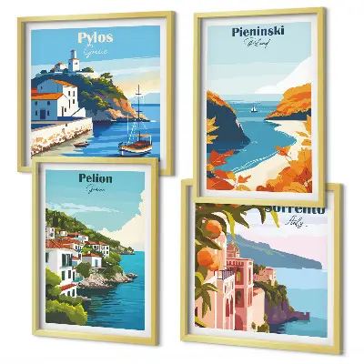Retro landscape wall art set in a picturesque style