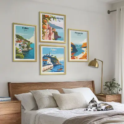 Retro landscape wall art set in a picturesque style