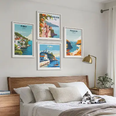 Retro landscape wall art set in a picturesque style