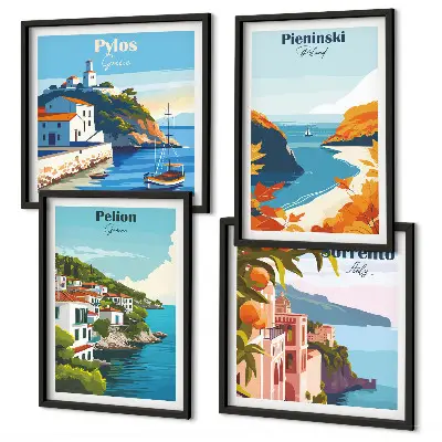Retro landscape wall art set in a picturesque style