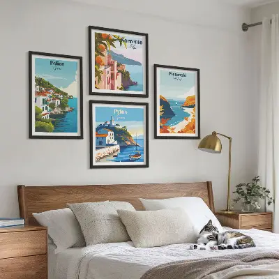 Retro landscape wall art set in a picturesque style