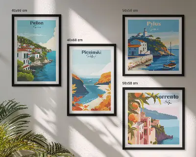 Retro landscape wall art set in a picturesque style
