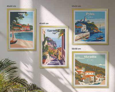 Set of 4 wall art pieces Seaside town illustrations