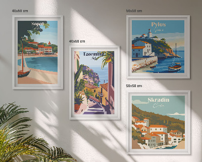 Set of 4 wall art pieces Seaside town illustrations