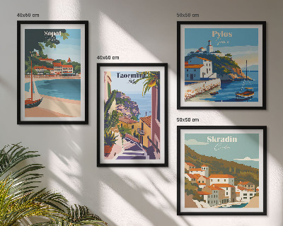 Set of 4 wall art pieces Seaside town illustrations