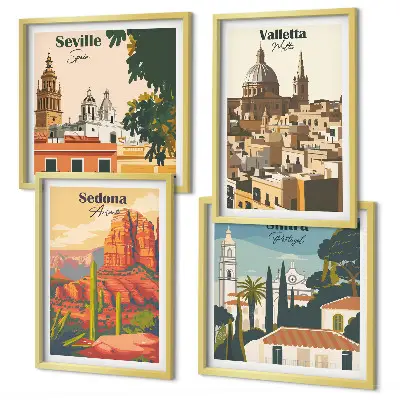 Multi-piece wall decor set featuring retro cityscapes of Sedona and Sintra