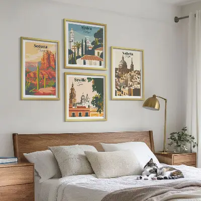 Multi-piece wall decor set featuring retro cityscapes of Sedona and Sintra