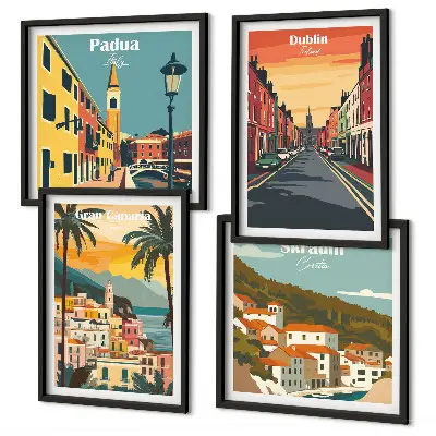 Wall art set depicting landscapes of cities and nature