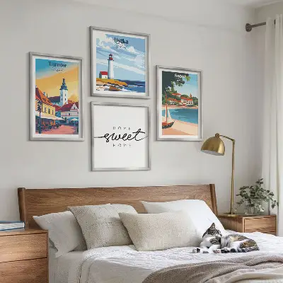 Set of 4 wall art prints featuring Ustka, Tarnow, and Sopot cityscapes