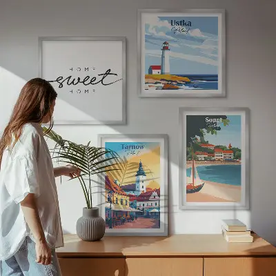 Set of 4 wall art prints featuring Ustka, Tarnow, and Sopot cityscapes